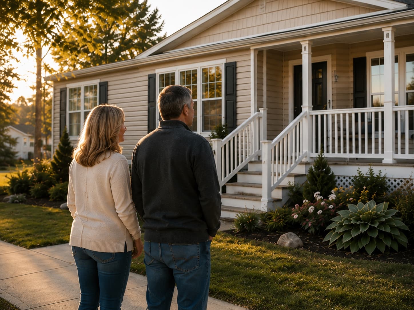 New modular home installed on a rural Ontario lot at golden hour