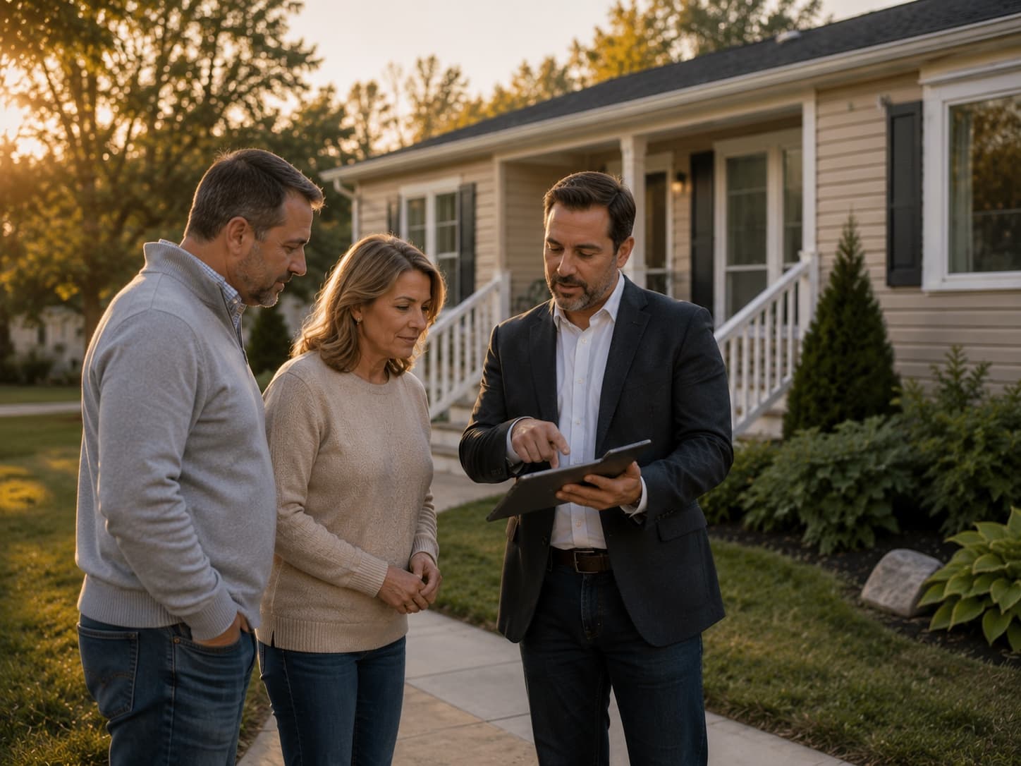 REALTOR® reviewing modular home plans with a buyer